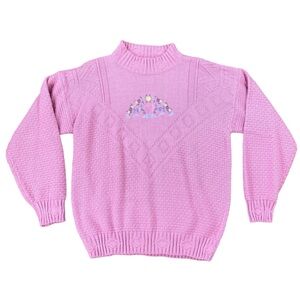 Vintage LT by Liz Thomas pink floral and heart embroidered sweater size M